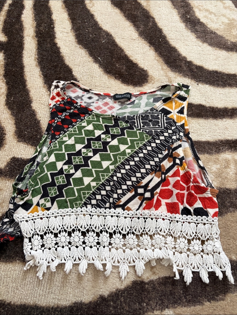 Love Culture Multicolor Patterned Crochet Hem Tank Top